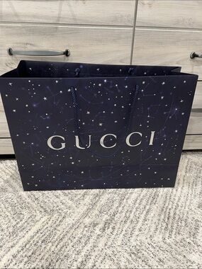 Gucci Authentic Navy Celestial Extra Large Shopping Bag with Iridescent Logo